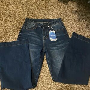 Wide Leg Jeans for Women Mid-Rise Stretchy